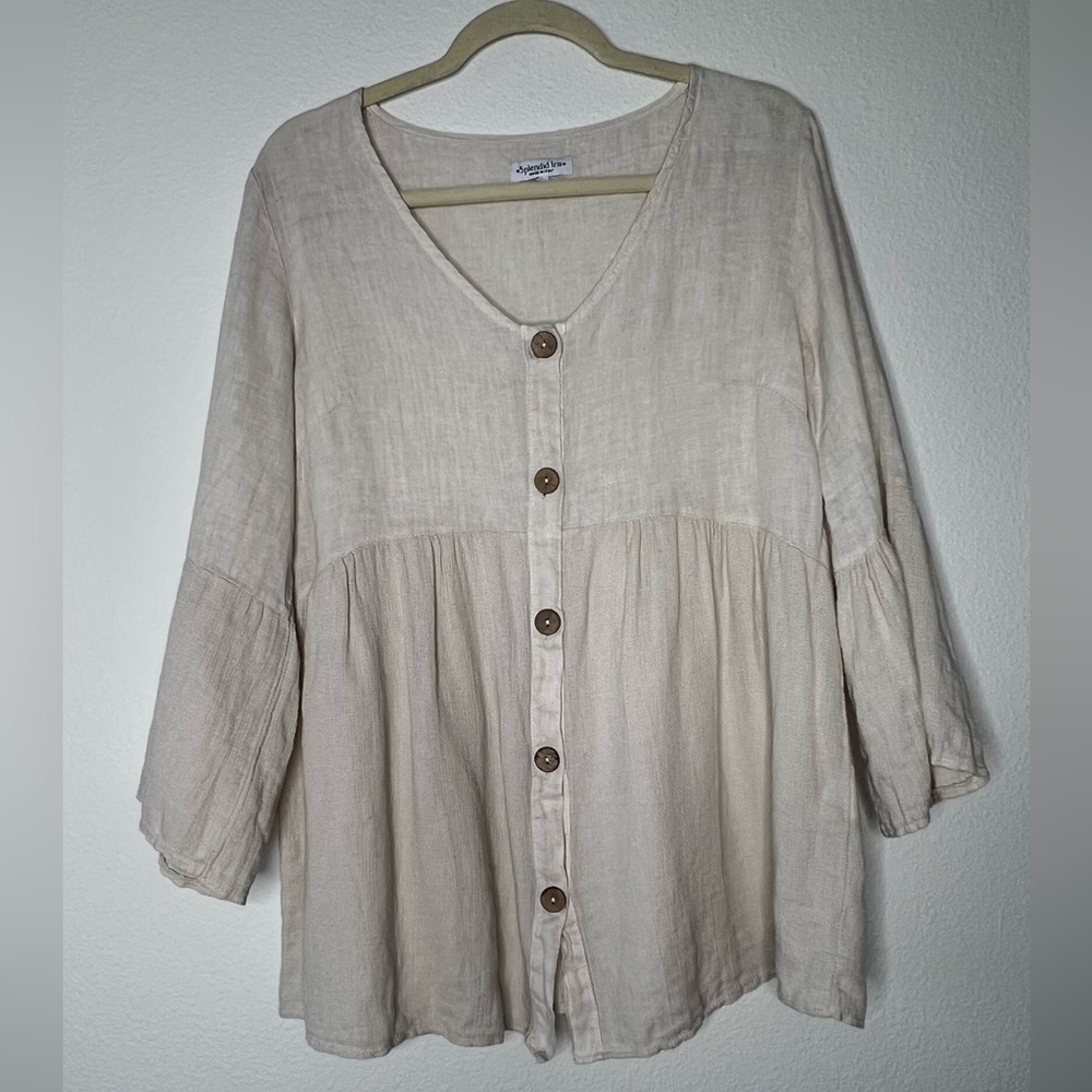 Splendid Iris oatmeal relaxed linen top Lagentlook boho size S/M